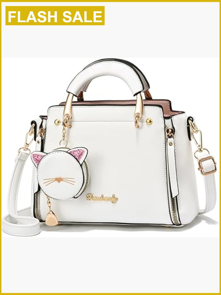 Vintage Crossbody Satchel Bag With Kitten Pendant